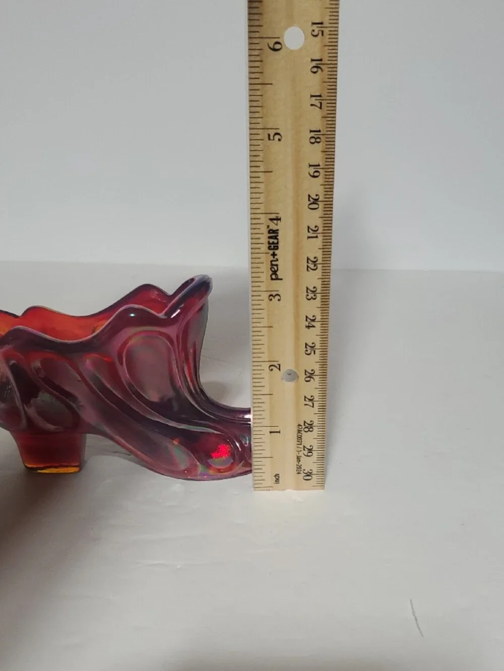 Vtg Fenton Iridescent Red Carnival Glass Shoe